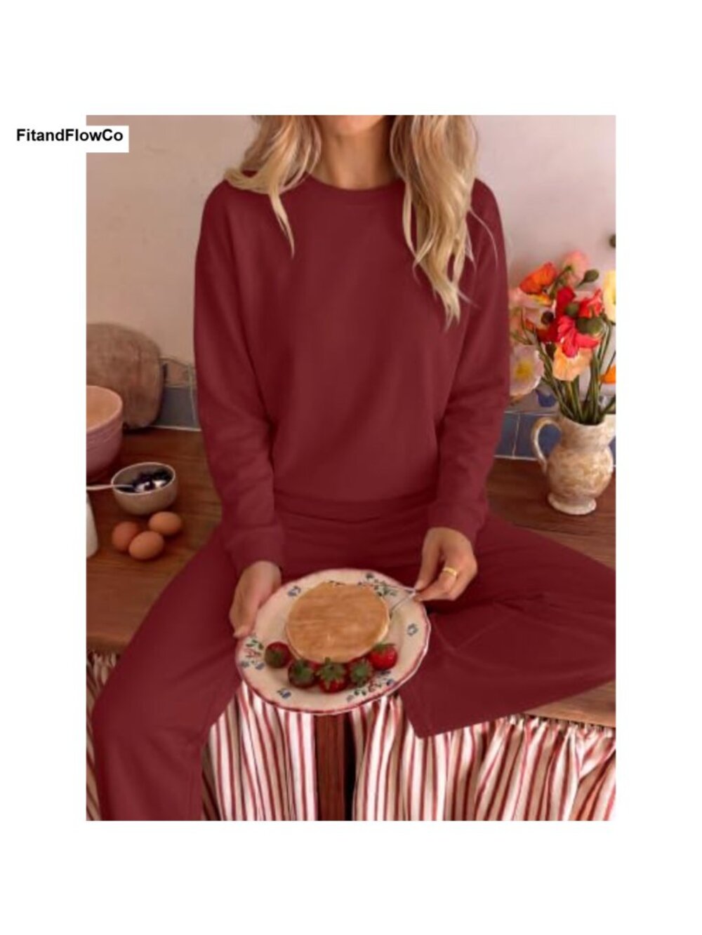 Women's Extra Soft Two Piece Lounge Set Sweatshirt & Wide Leg Sweatpants - Picture 5 of 6